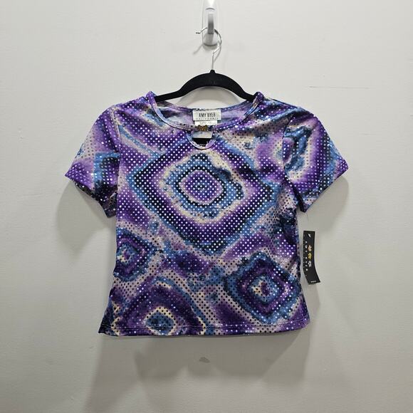 VINTAGE Y2K 2000s NEW Amy Byer Purple Disco Sequin Top Mirror Girls large - Picture 1 of 4